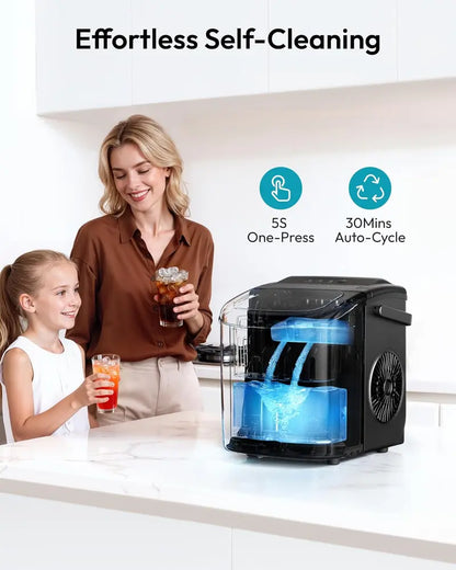 Portable Ice Maker ❄️ | 26lbs/Day 🧊 | 6-Min Fast Ice ⚡ | Self-Cleaning 🧼 | Handle + Basket