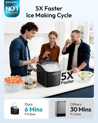Portable Ice Maker ❄️ | 26lbs/Day 🧊 | 6-Min Fast Ice ⚡ | Self-Cleaning 🧼 | Handle + Basket