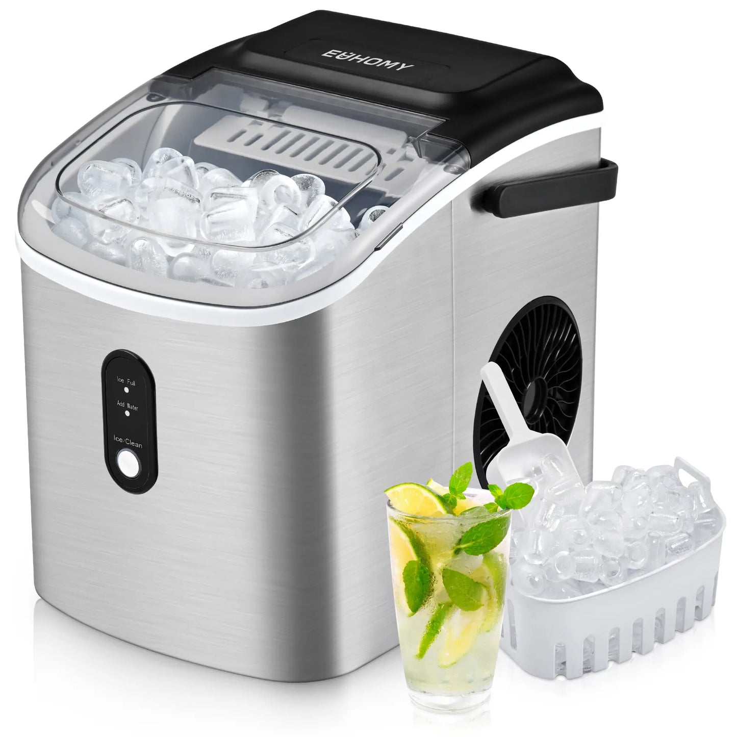 Portable Ice Maker ❄️ | 26lbs/Day 🧊 | 6-Min Fast Ice ⚡ | Self-Cleaning 🧼 | Handle + Basket