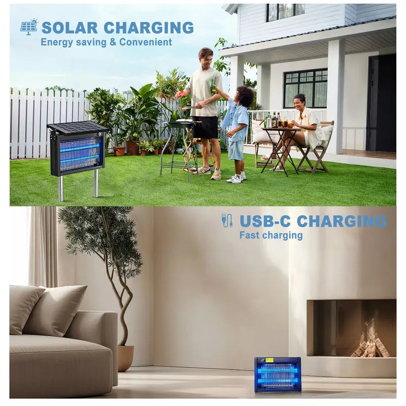 Smart Solar Bug Zapper Rechargeable • Waterproof • Outdoor & Indoor Use