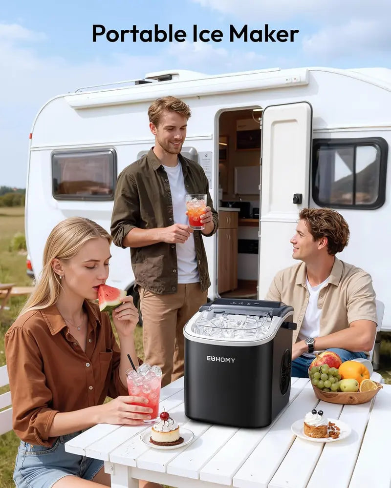 Portable Ice Maker ❄️ | 26lbs/Day 🧊 | 6-Min Fast Ice ⚡ | Self-Cleaning 🧼 | Handle + Basket