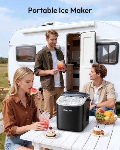 Portable Ice Maker ❄️ | 26lbs/Day 🧊 | 6-Min Fast Ice ⚡ | Self-Cleaning 🧼 | Handle + Basket