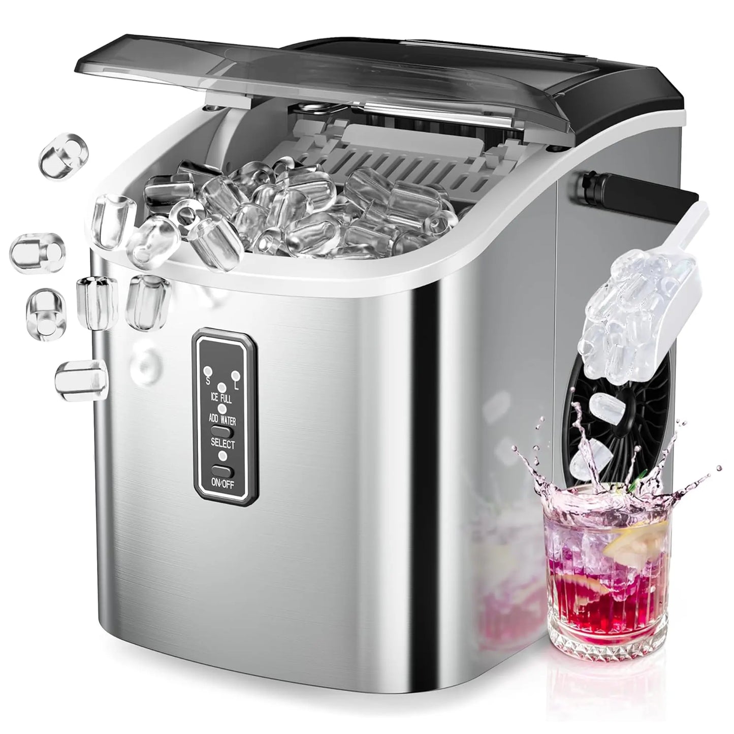 Portable Ice Maker ❄️ | 26lbs/Day 🧊 | 6-Min Fast Ice ⚡ | Self-Cleaning 🧼 | Handle + Basket