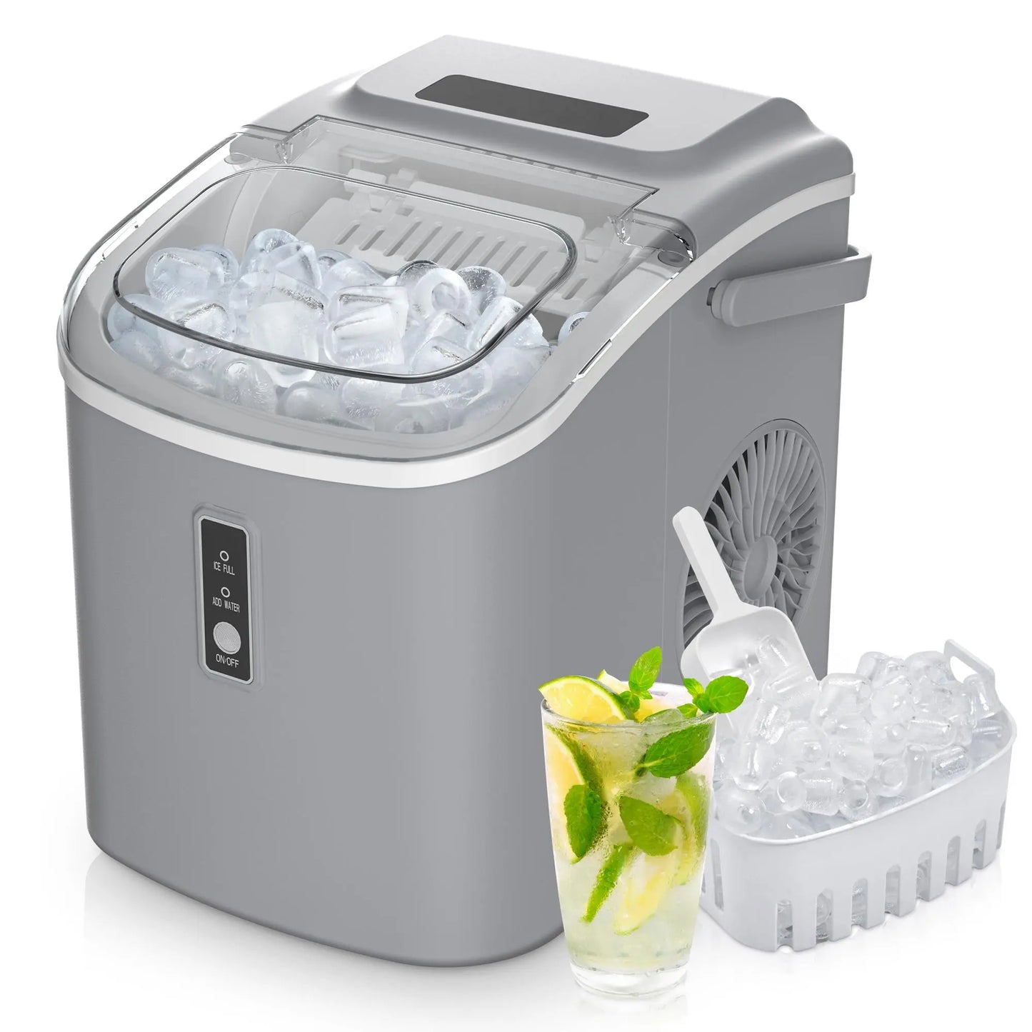 Portable Ice Maker ❄️ | 26lbs/Day 🧊 | 6-Min Fast Ice ⚡ | Self-Cleaning 🧼 | Handle + Basket