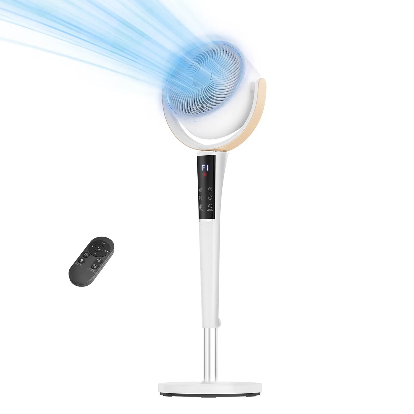 Bedroom Pedestal Fan, Quiet 20dB DC Air Circulator, 15 Speeds 5 Modes, 120° Oscillation, 12H Timer, 1050CFM Airflow, 37-45" Adjustable Height, LED Light, Standing Fan with Remote
