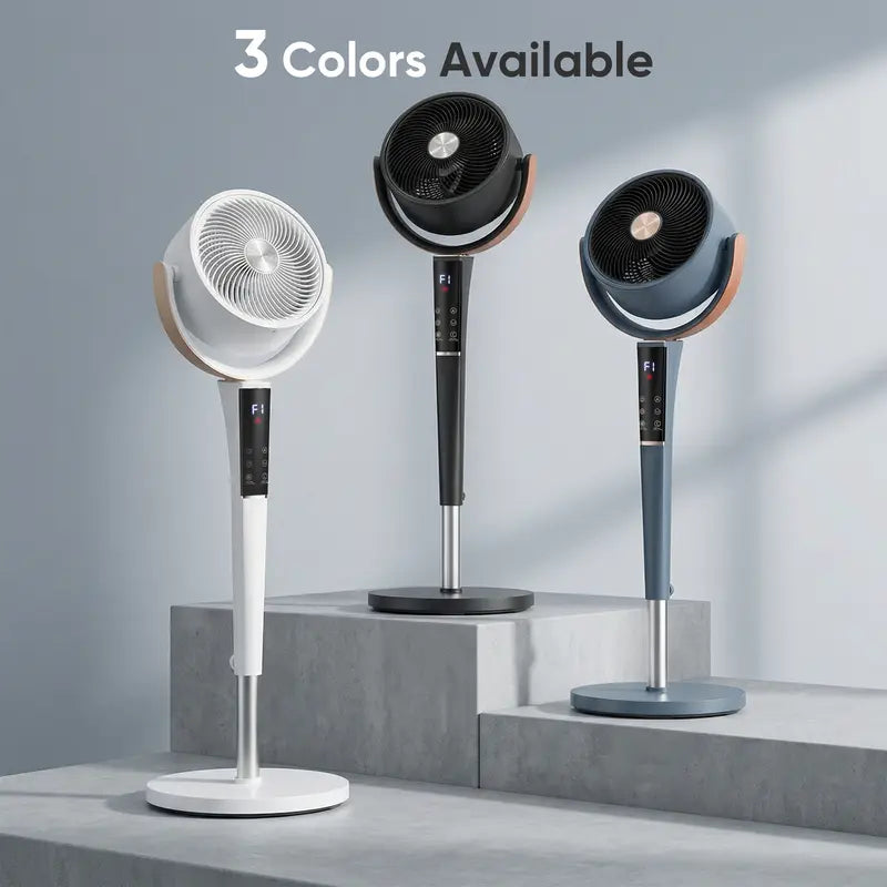 Bedroom Pedestal Fan, Quiet 20dB DC Air Circulator, 15 Speeds 5 Modes, 120° Oscillation, 12H Timer, 1050CFM Airflow, 37-45" Adjustable Height, LED Light, Standing Fan with Remote