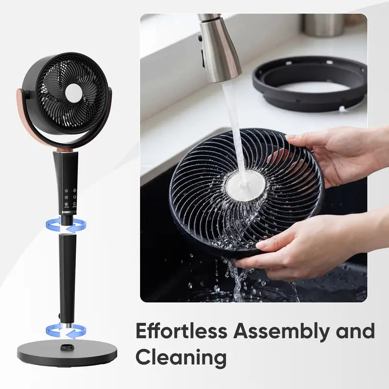 Bedroom Pedestal Fan, Quiet 20dB DC Air Circulator, 15 Speeds 5 Modes, 120° Oscillation, 12H Timer, 1050CFM Airflow, 37-45" Adjustable Height, LED Light, Standing Fan with Remote