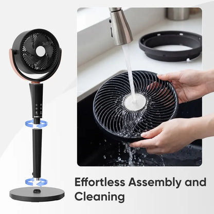 Bedroom Pedestal Fan, Quiet 20dB DC Air Circulator, 15 Speeds 5 Modes, 120° Oscillation, 12H Timer, 1050CFM Airflow, 37-45" Adjustable Height, LED Light, Standing Fan with Remote