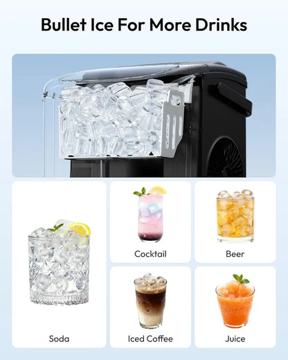 Portable Ice Maker ❄️ | 26lbs/Day 🧊 | 6-Min Fast Ice ⚡ | Self-Cleaning 🧼 | Handle + Basket